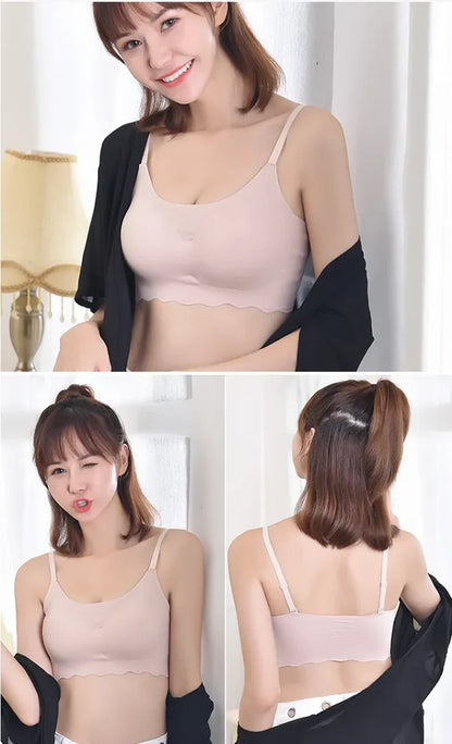 Pack of-2Seamless Bras for Woman Wireless Underwear Ice Silk Removable Padded Bralette Breathable Comfortable One Piece Brassier