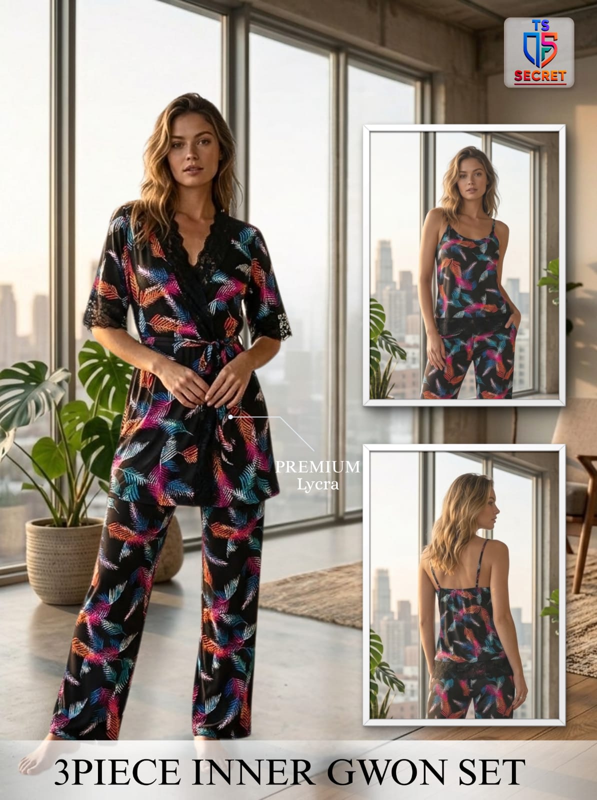 Sunset Glow 3-Piece Inner Gown Set – TS Secret