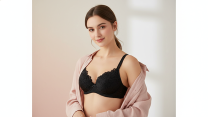 Double Stripped Single Padded Floral Design Bra & Panty Set